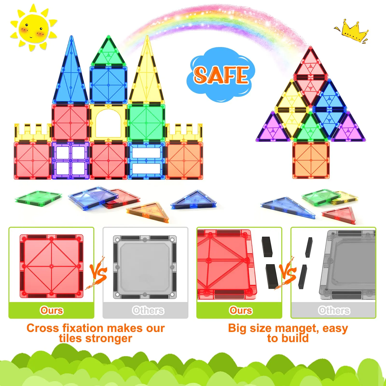 100PCS Magnetic Tiles Kids Toys STEM Magnet Toys for Toddler Magnetic Blocks Building Toys Preschool Learning Sensory Montessori Toys for 3  Year Old Boys and Girls, Safe Creativity Toddler Kids Toys