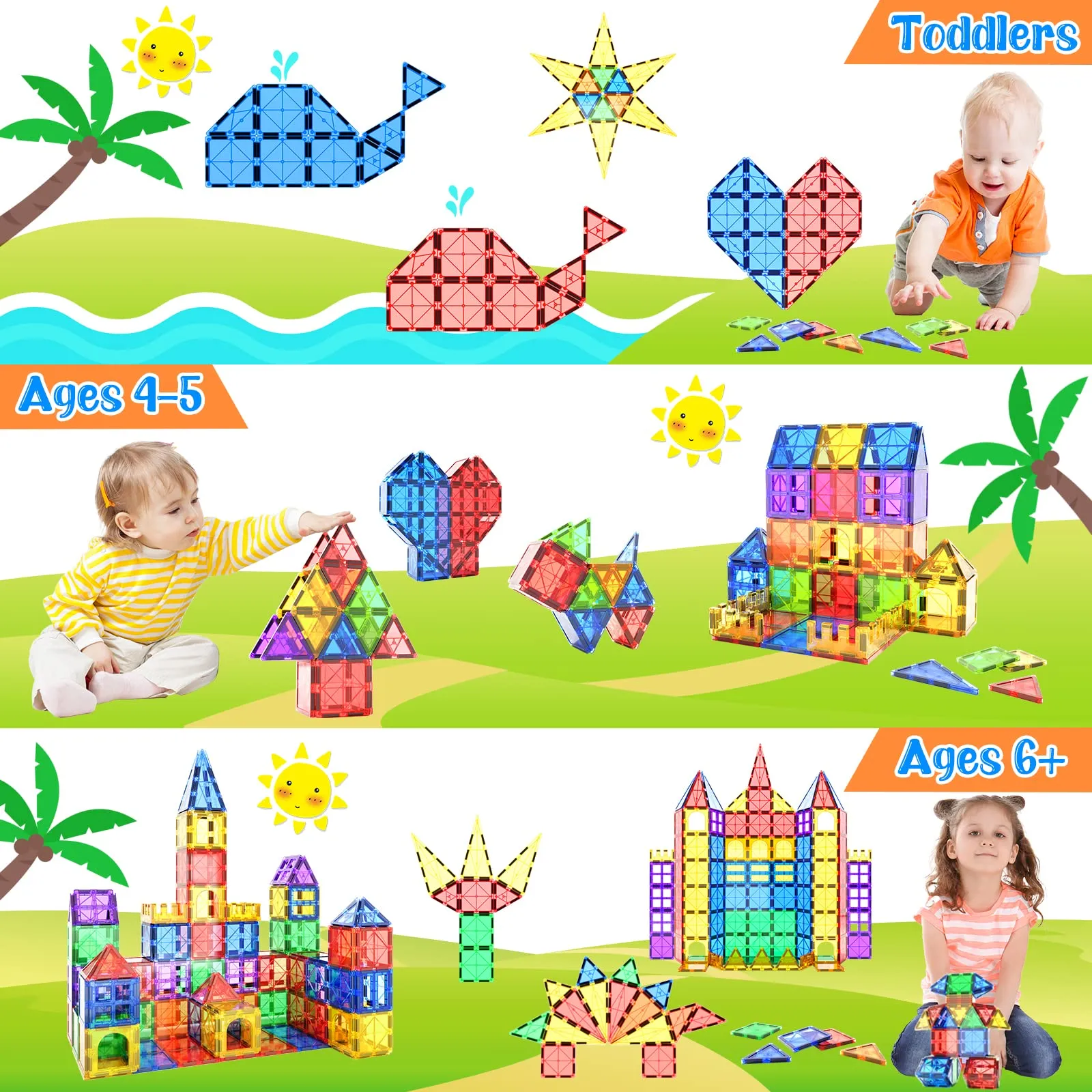 100PCS Magnetic Tiles Kids Toys STEM Magnet Toys for Toddler Magnetic Blocks Building Toys Preschool Learning Sensory Montessori Toys for 3  Year Old Boys and Girls, Safe Creativity Toddler Kids Toys