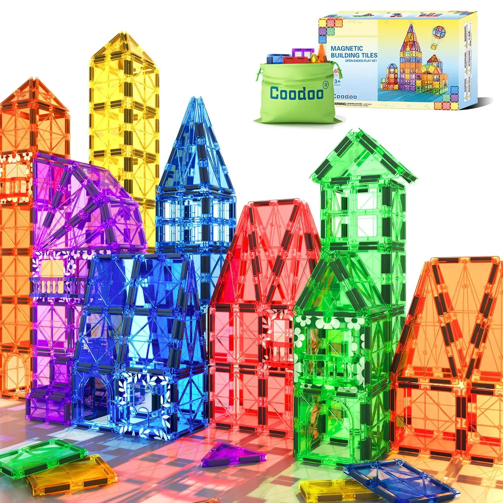 100PCS Magnetic Tiles Kids Toys STEM Magnet Toys for Toddler Magnetic Blocks Building Toys Preschool Learning Sensory Montessori Toys for 3  Year Old Boys and Girls, Safe Creativity Toddler Kids Toys