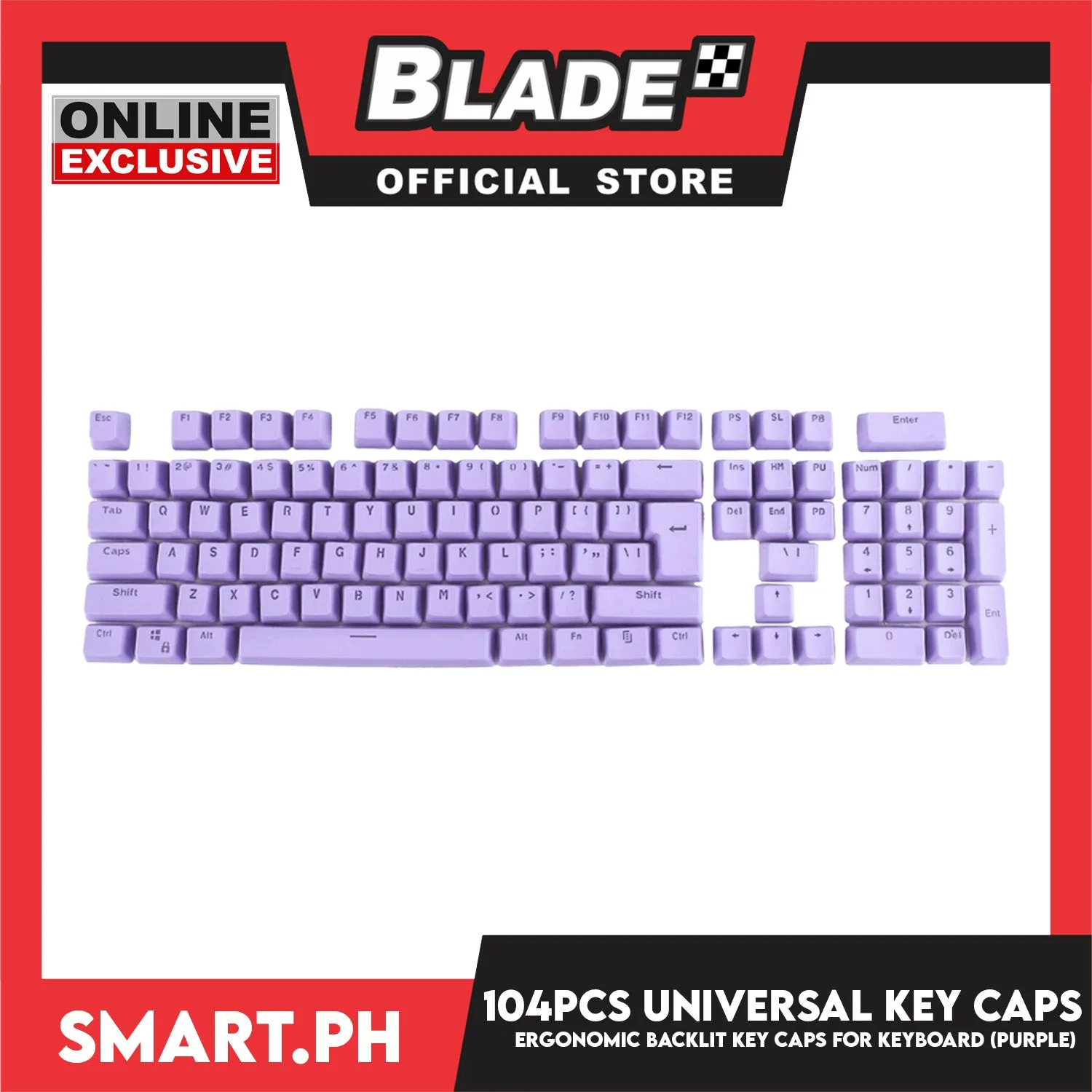 104 Key Caps Universal Ergonomic Backlit Key (Purple) for Mechanical Keyboard