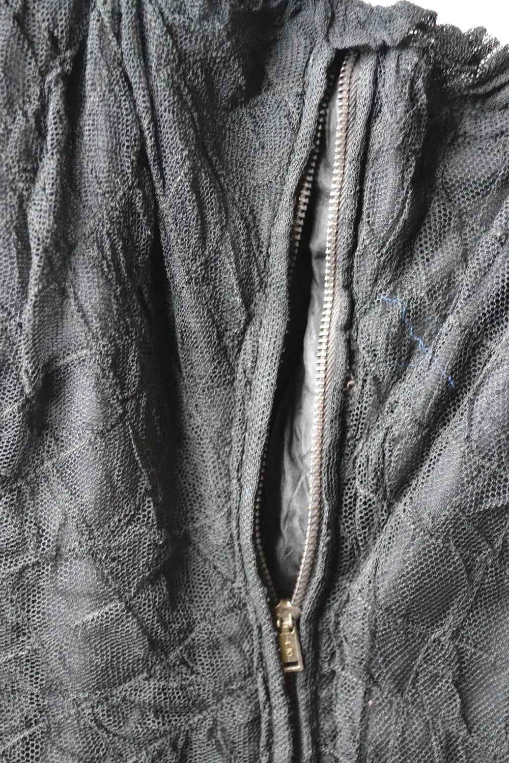 1940s long black netted tulle dress