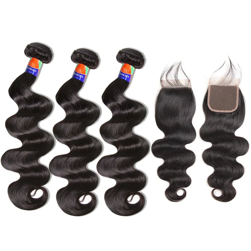 3 Bundles with a 4×4 Lace Closure Body Wave 12-38 inch Virgin Hair Extensions