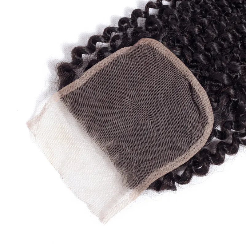 3 Bundles with a 4×4 Lace Closure Kinky Curly 12-30 inch Virgin Hair Extensions
