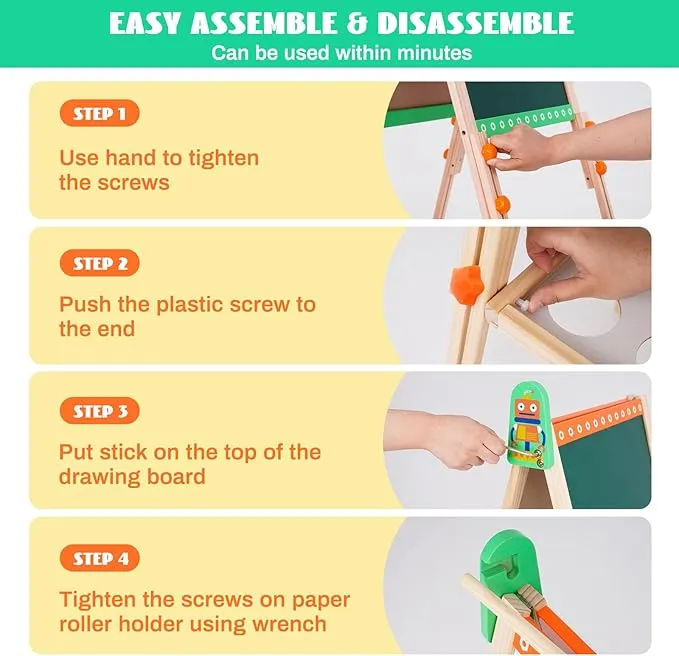 3-in-1 Eco Conscious Wood Height Adjustable Easel | Whiteboard | Blackboard Double Easel | 3-10 Years