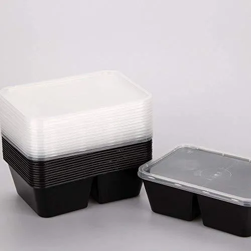 (30-Pack/24Oz) 2-Compartment, Rectangular Food Storage Containers With Lid, Reusable, Microwave And Dishwasher Safe, By G-Box Life