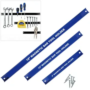 3pc Magnetic Bar Tool Holder Wall Storage Rack System 8" 12" 18" Organiser Rails