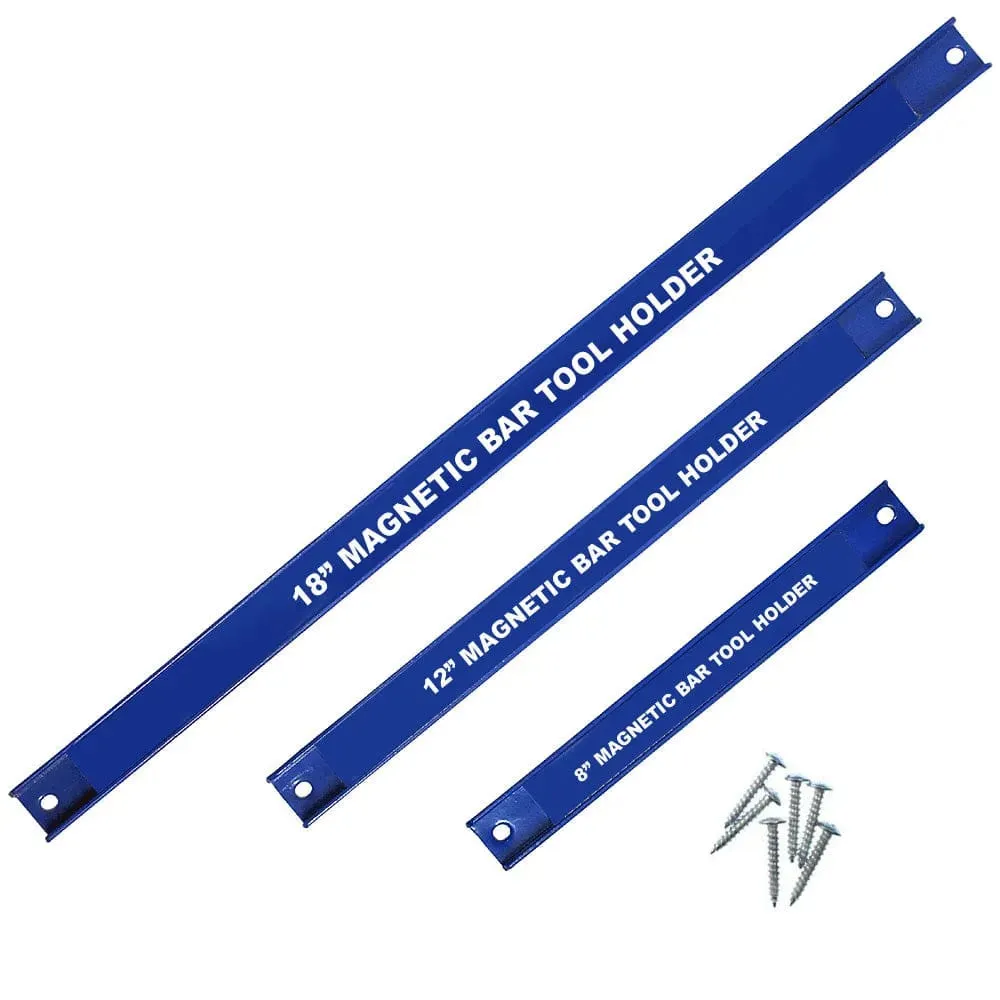 3pc Magnetic Bar Tool Holder Wall Storage Rack System 8" 12" 18" Organiser Rails
