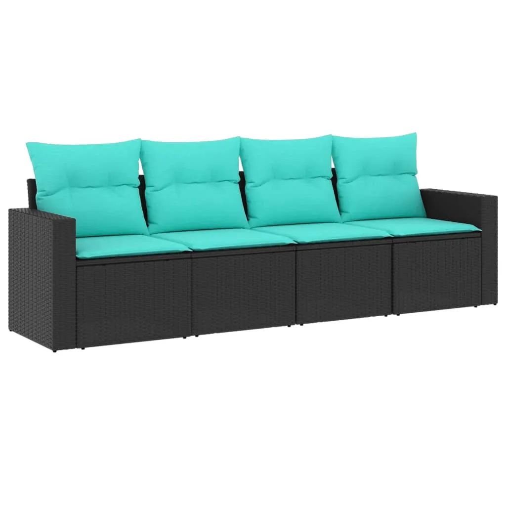 4 Piece Patio Sofa Set with Cushions Black Poly Rattan