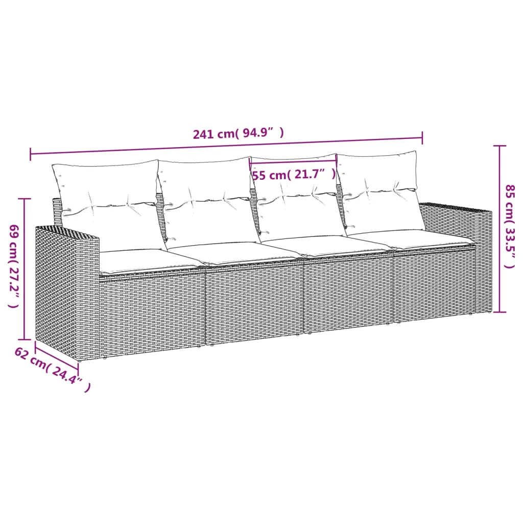 4 Piece Patio Sofa Set with Cushions Black Poly Rattan