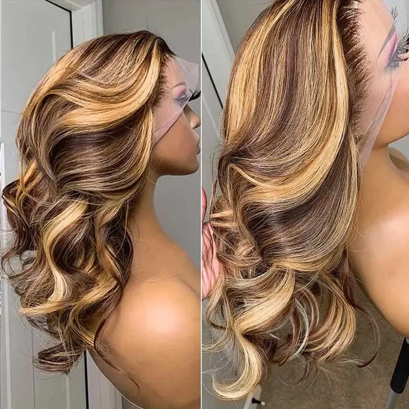 4/27 Highlight 4x4 5x5 6x6 Glueless Lace Closure Wigs Ashimary Body Wave Wigs Virgin Hair