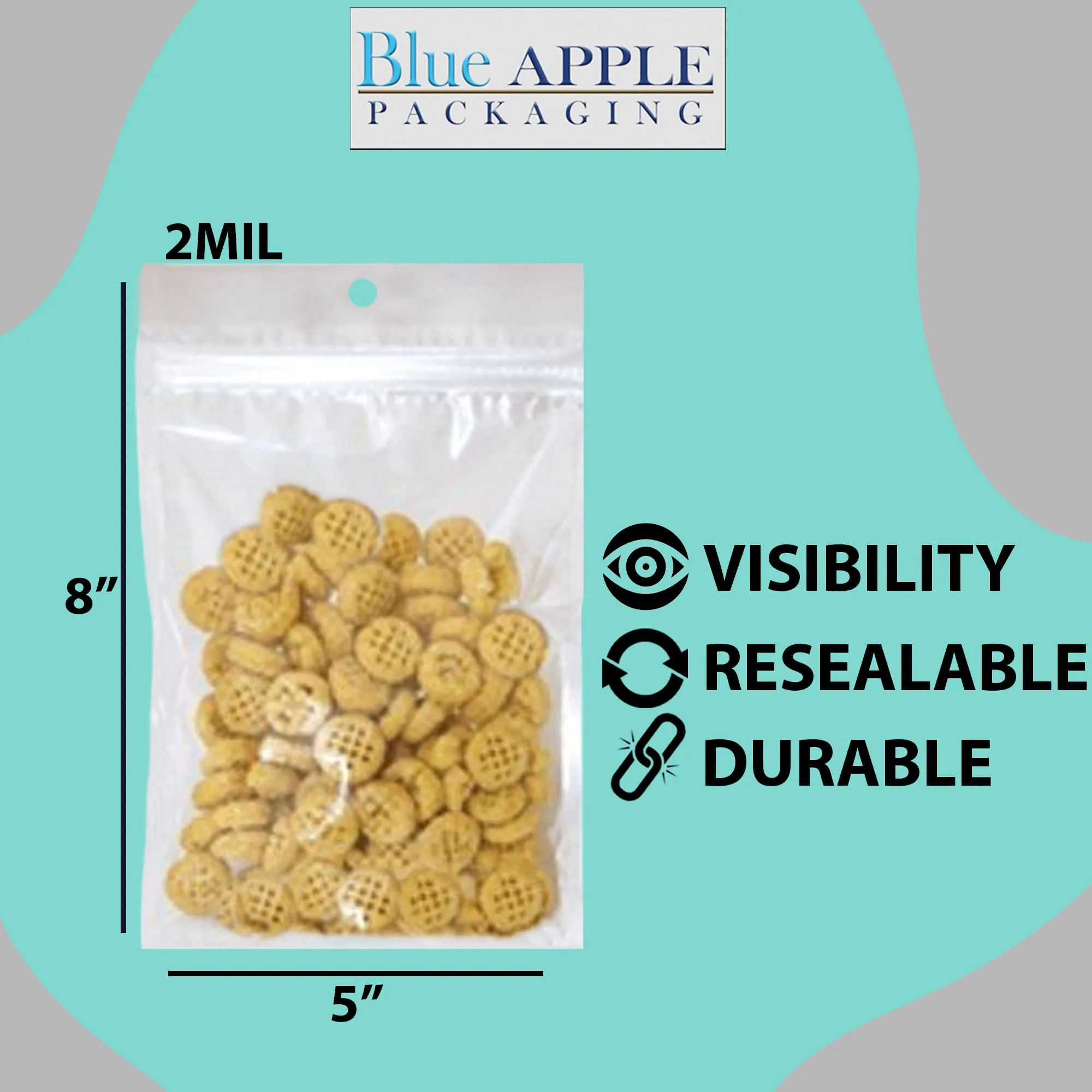 5X8 Inches Polypropylene ZipLock Bags W/ Hang Hole 2 Mil Clear