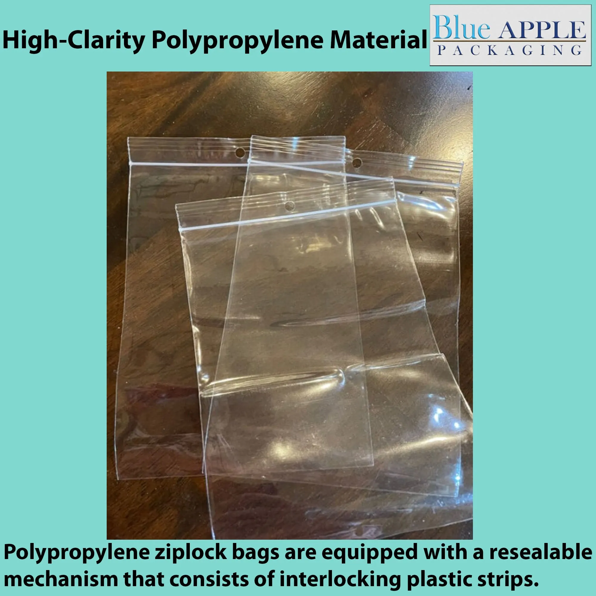 5X8 Inches Polypropylene ZipLock Bags W/ Hang Hole 2 Mil Clear