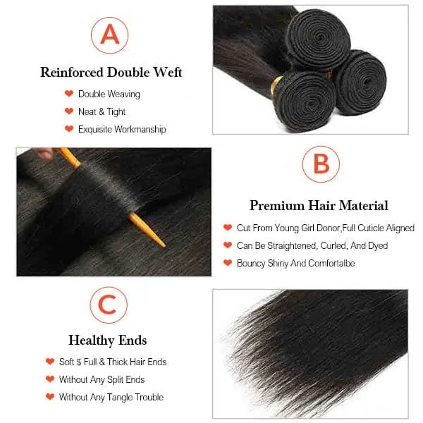 Alipop Hair Straight Wig 3 Bundles Pony Tail Weave 100% Unprocessed Human Hair