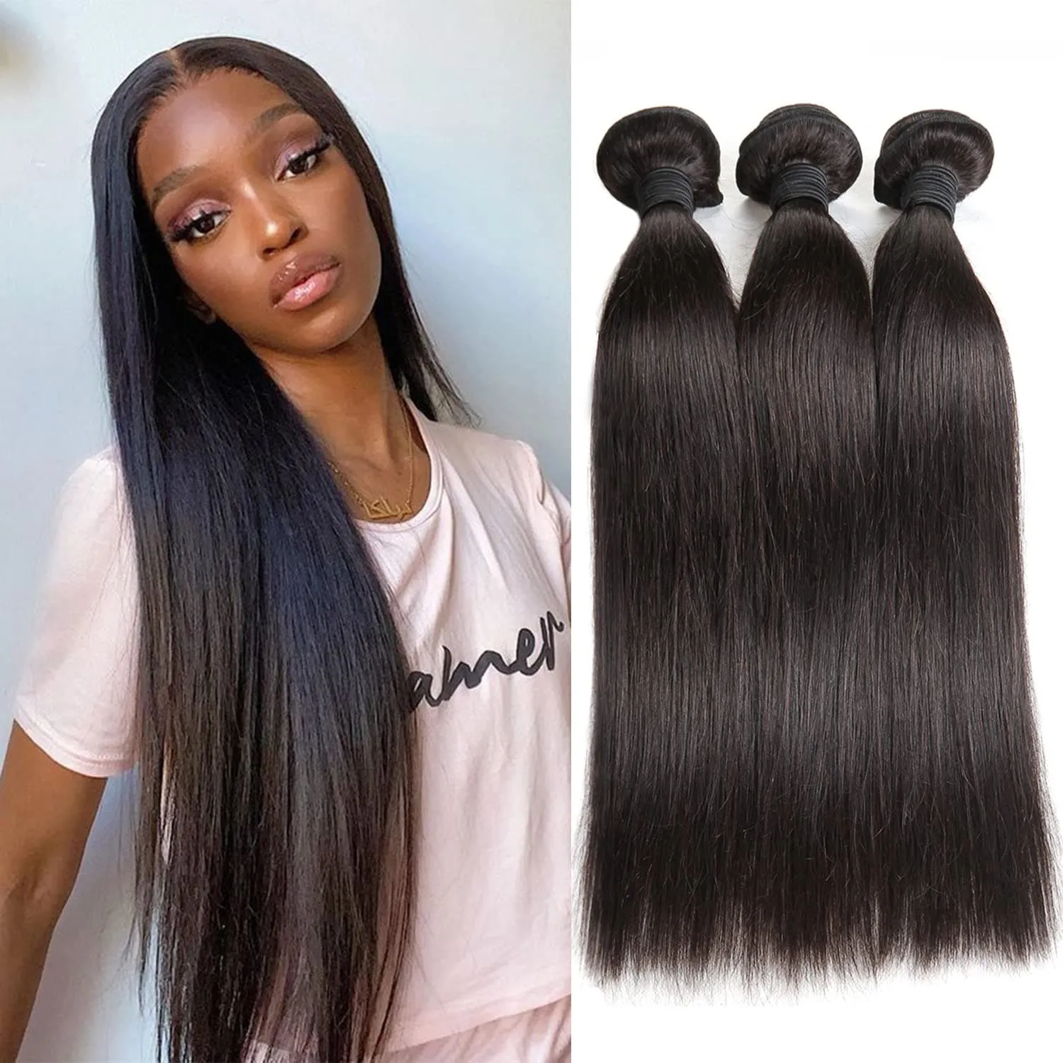 Alipop Hair Straight Wig 3 Bundles Pony Tail Weave 100% Unprocessed Human Hair