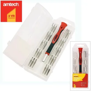 AMTECH 31PC PRECISION SCREWDRIVER & BIT SET SLOTTED TORX PHILLIPS HEX STAR  CASE