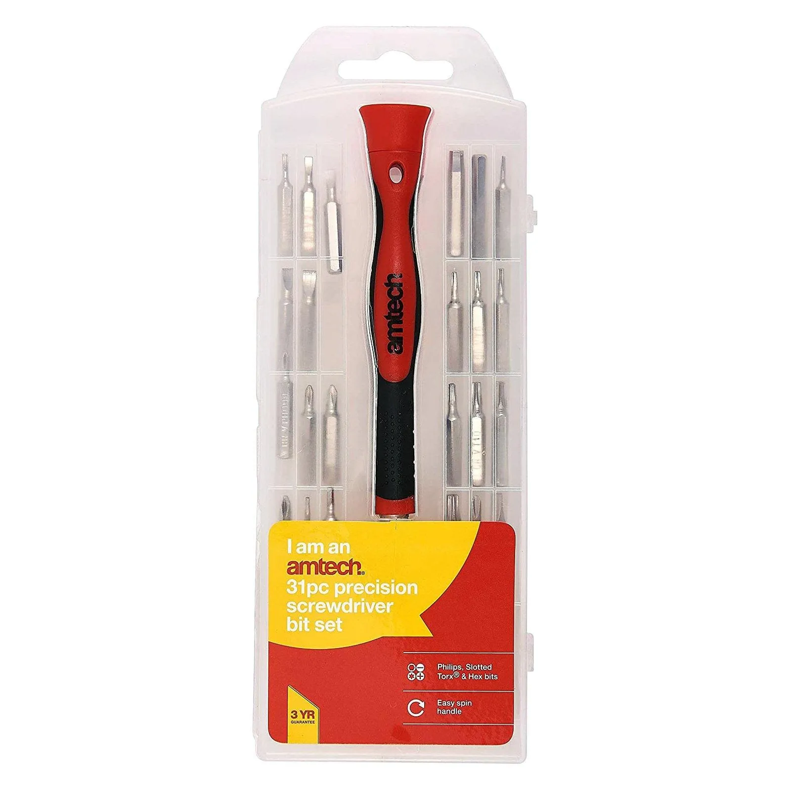 AMTECH 31PC PRECISION SCREWDRIVER & BIT SET SLOTTED TORX PHILLIPS HEX STAR  CASE