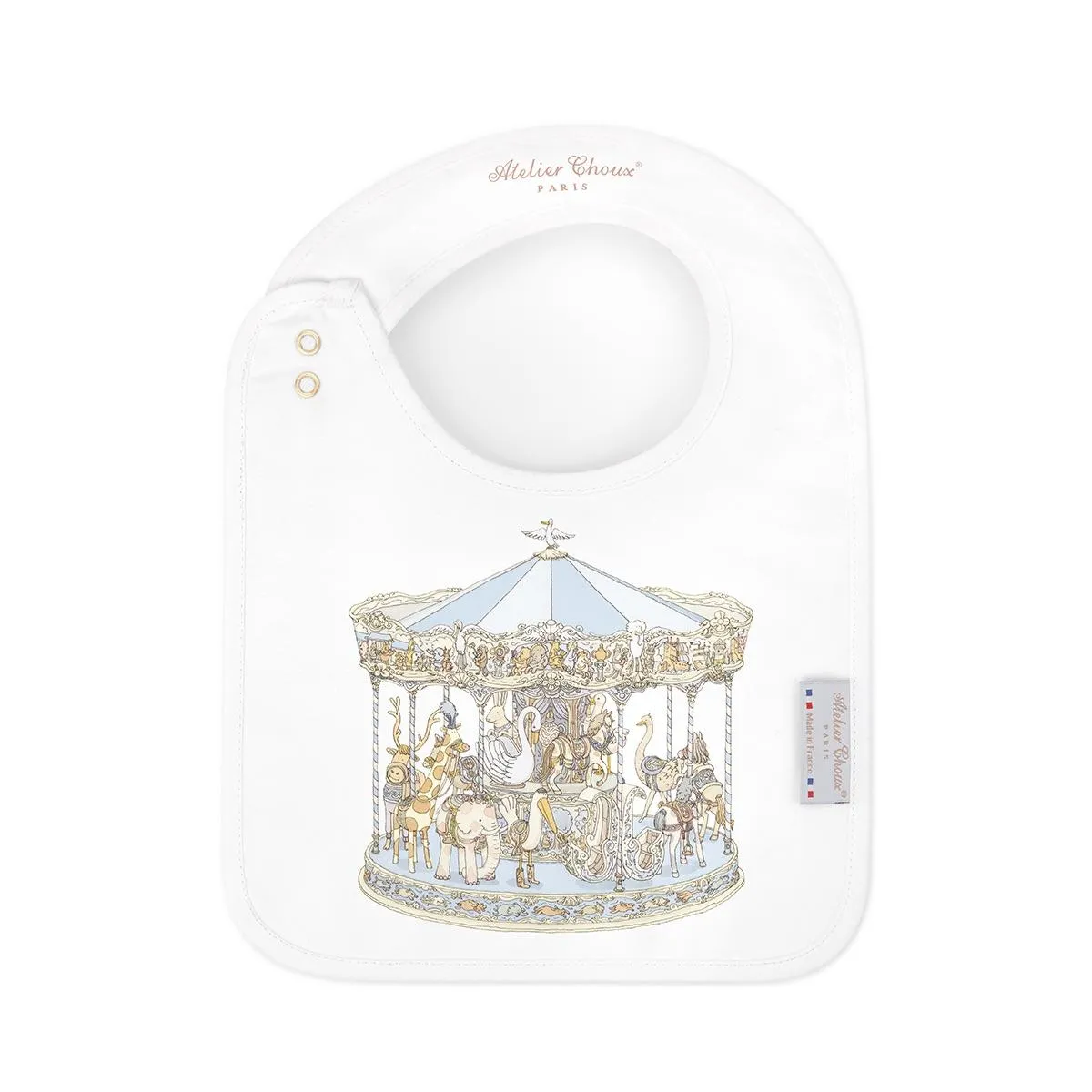 Atelier Choux Paris Organic Cotton Carrés & Bib Gift Set, Carousel Blue