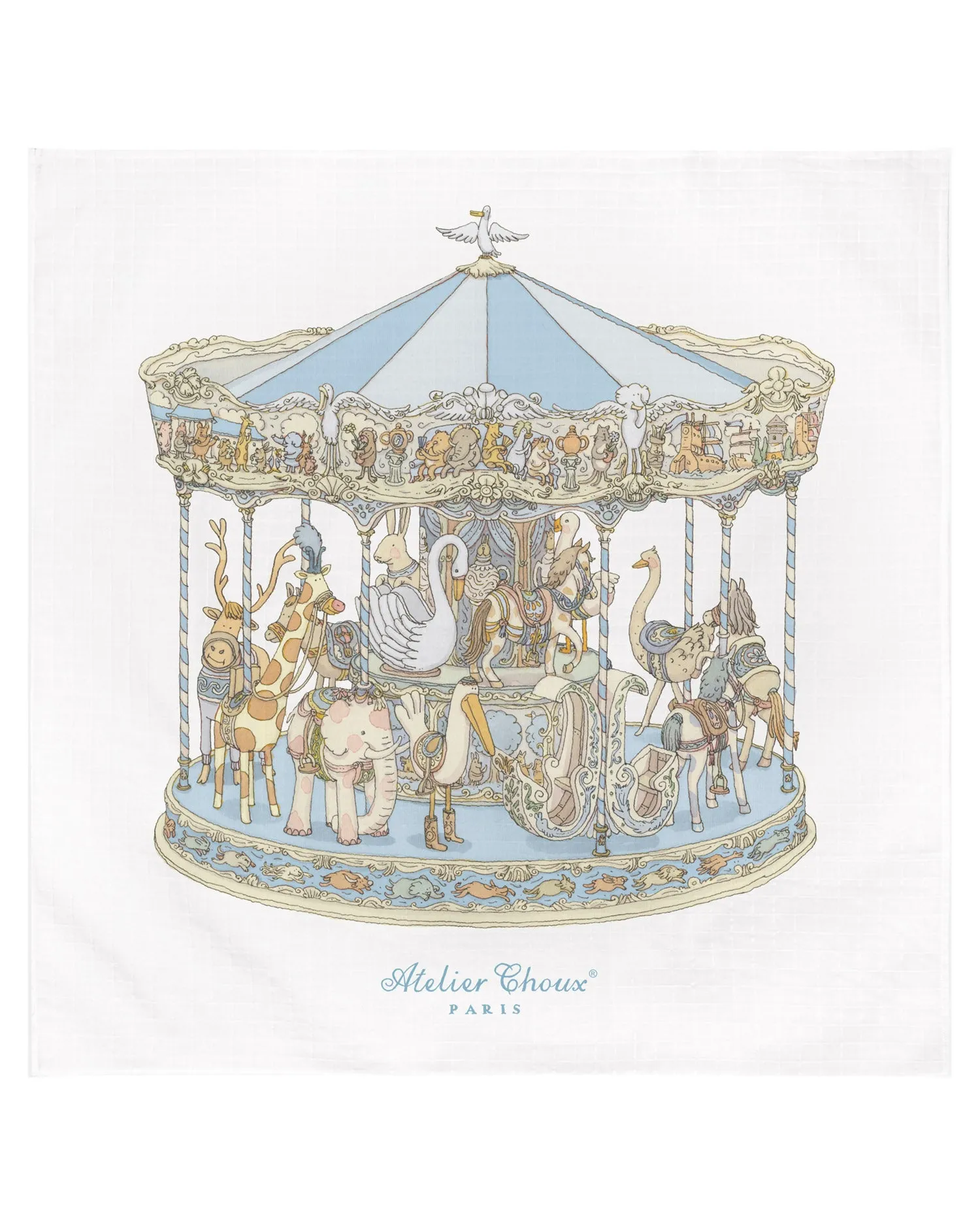 Atelier Choux Paris Organic Cotton Carrés & Bib Gift Set, Carousel Blue
