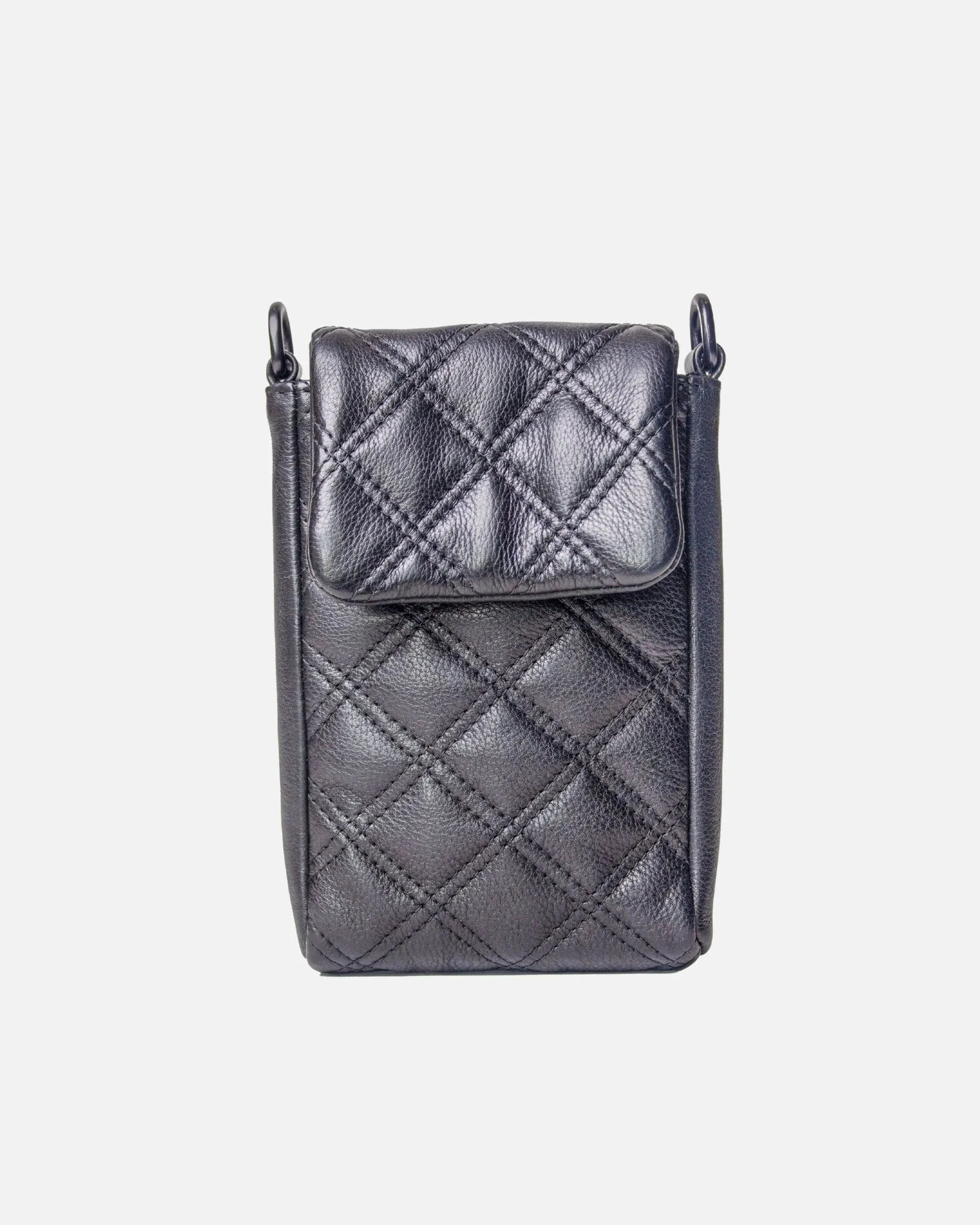 Beks | Diamond-Patterned Leather Phone Bag