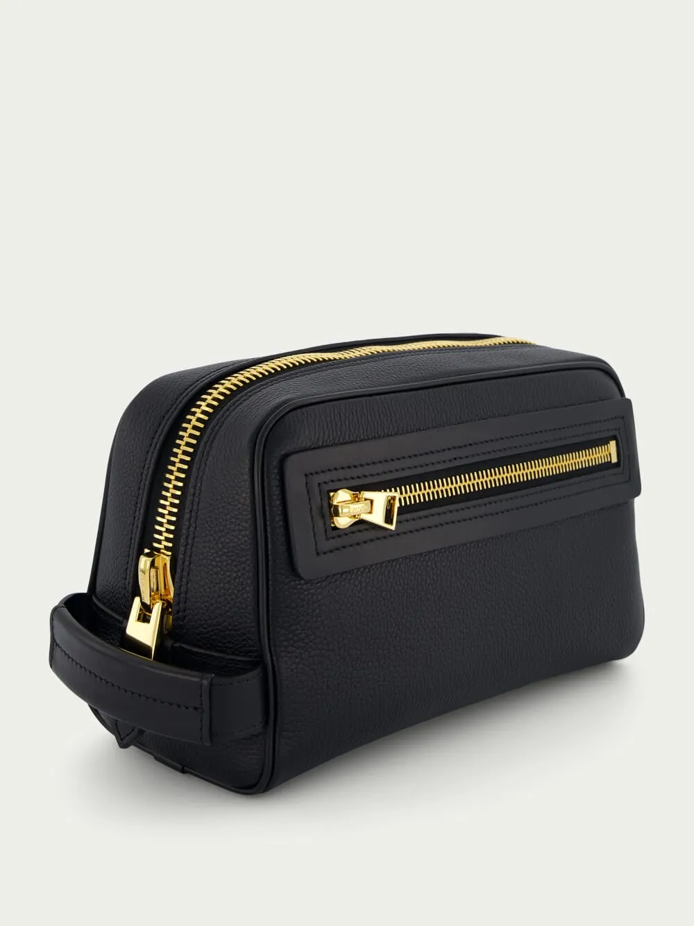 Black Grain Leather Wash Bag