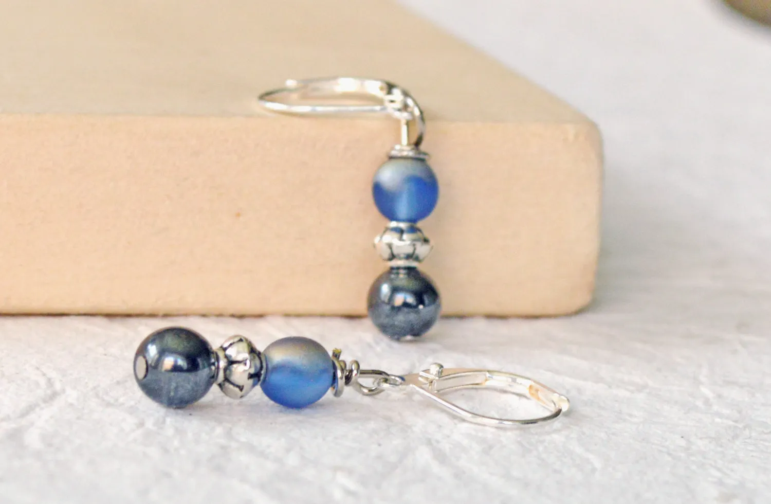 Black Hematite & Blue Magnetic Earrings for Women
