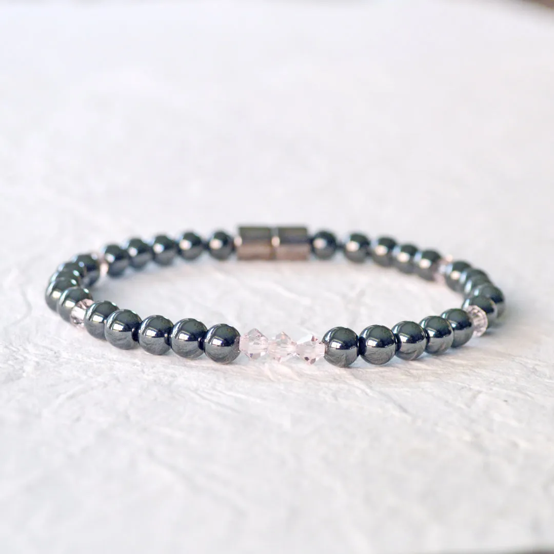 Black Hematite & Pink Crystal Magnetic Pain Relief Bracelet
