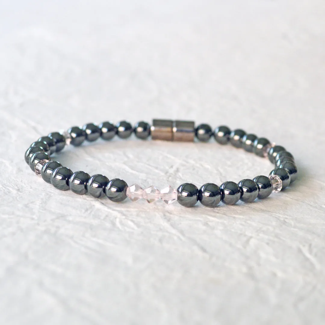 Black Hematite & Pink Crystal Magnetic Pain Relief Bracelet