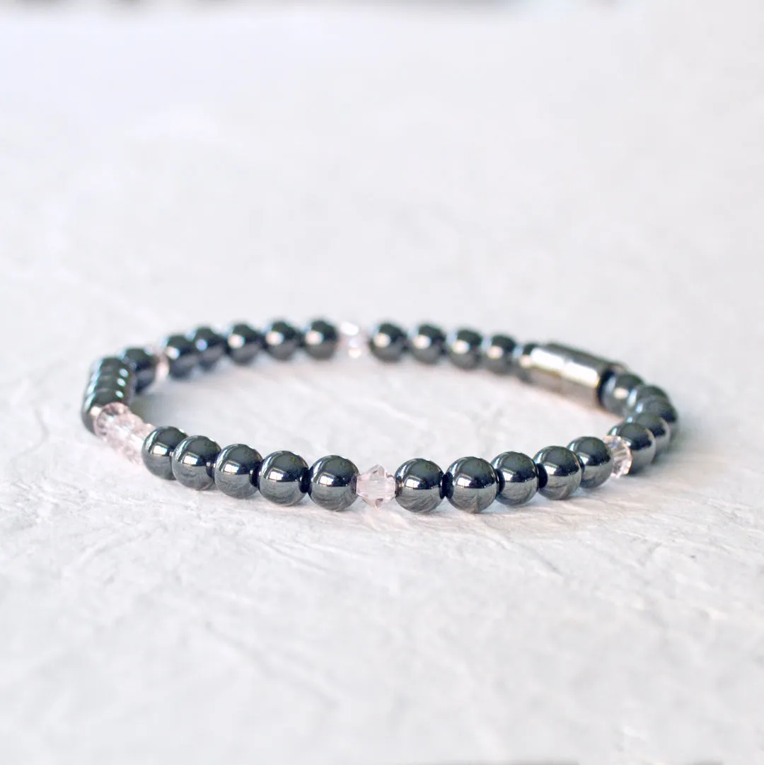 Black Hematite & Pink Crystal Magnetic Pain Relief Bracelet