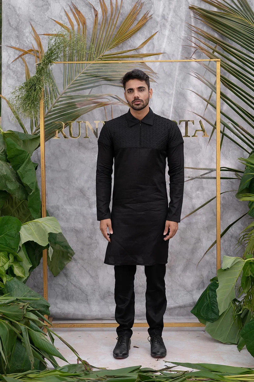Black Quilted Kurta Set