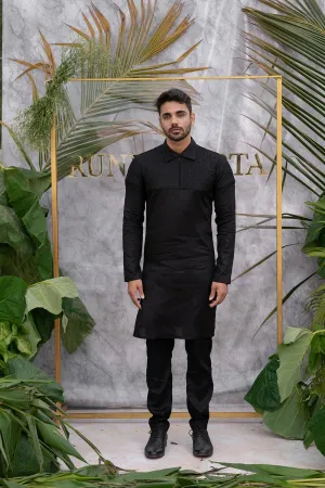 Black Quilted Kurta Set