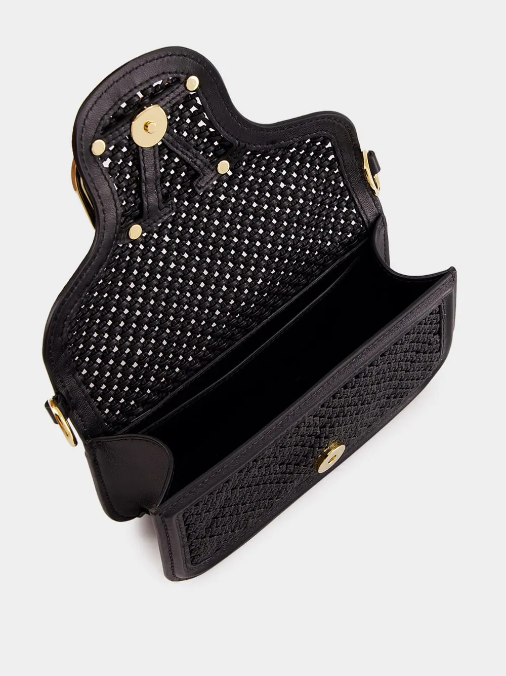 Black Small Leather Shoulder Bag with Gold VLogo