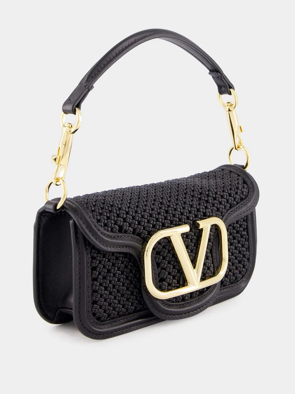 Black Small Leather Shoulder Bag with Gold VLogo