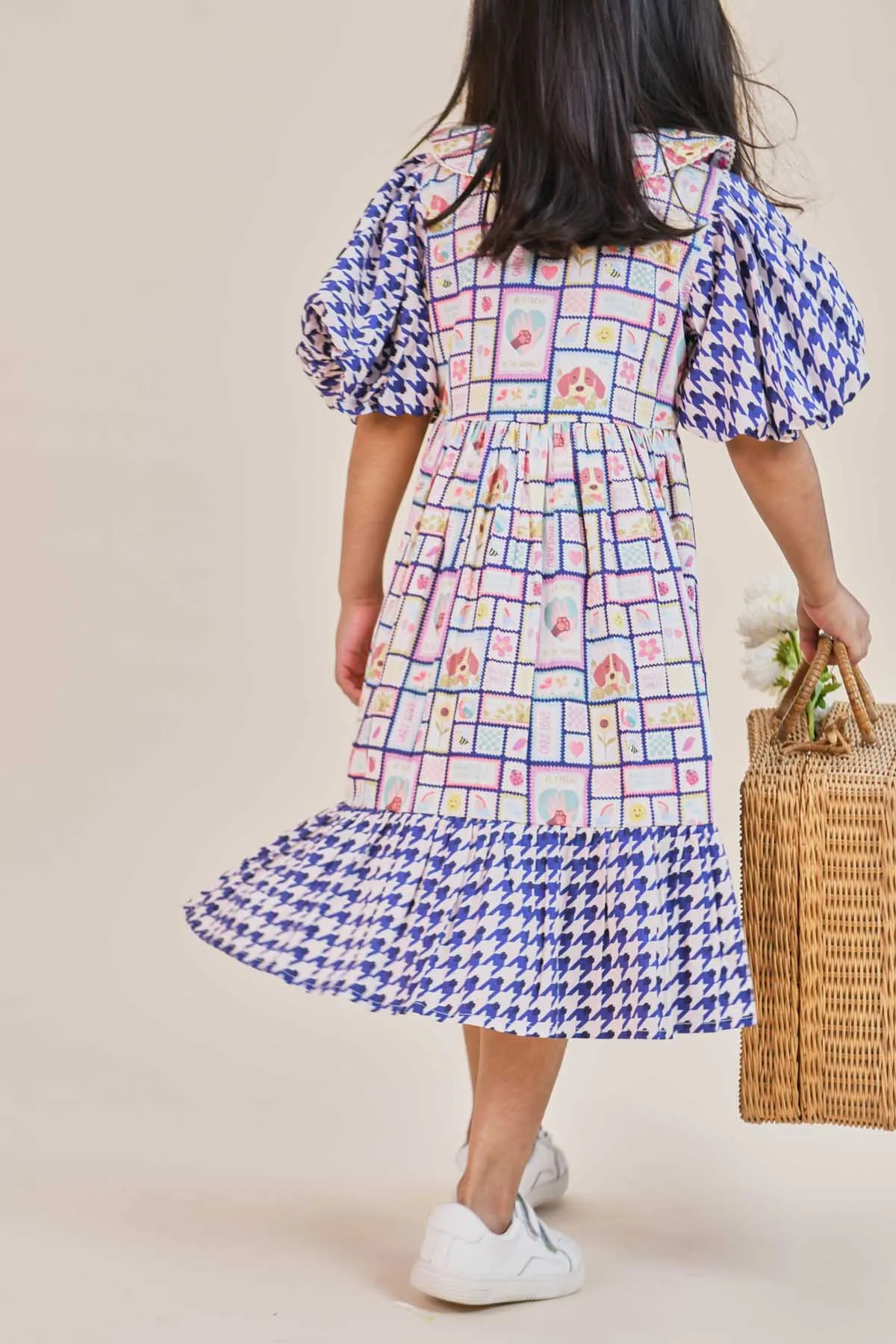 Blue Print Flared Midi Dress