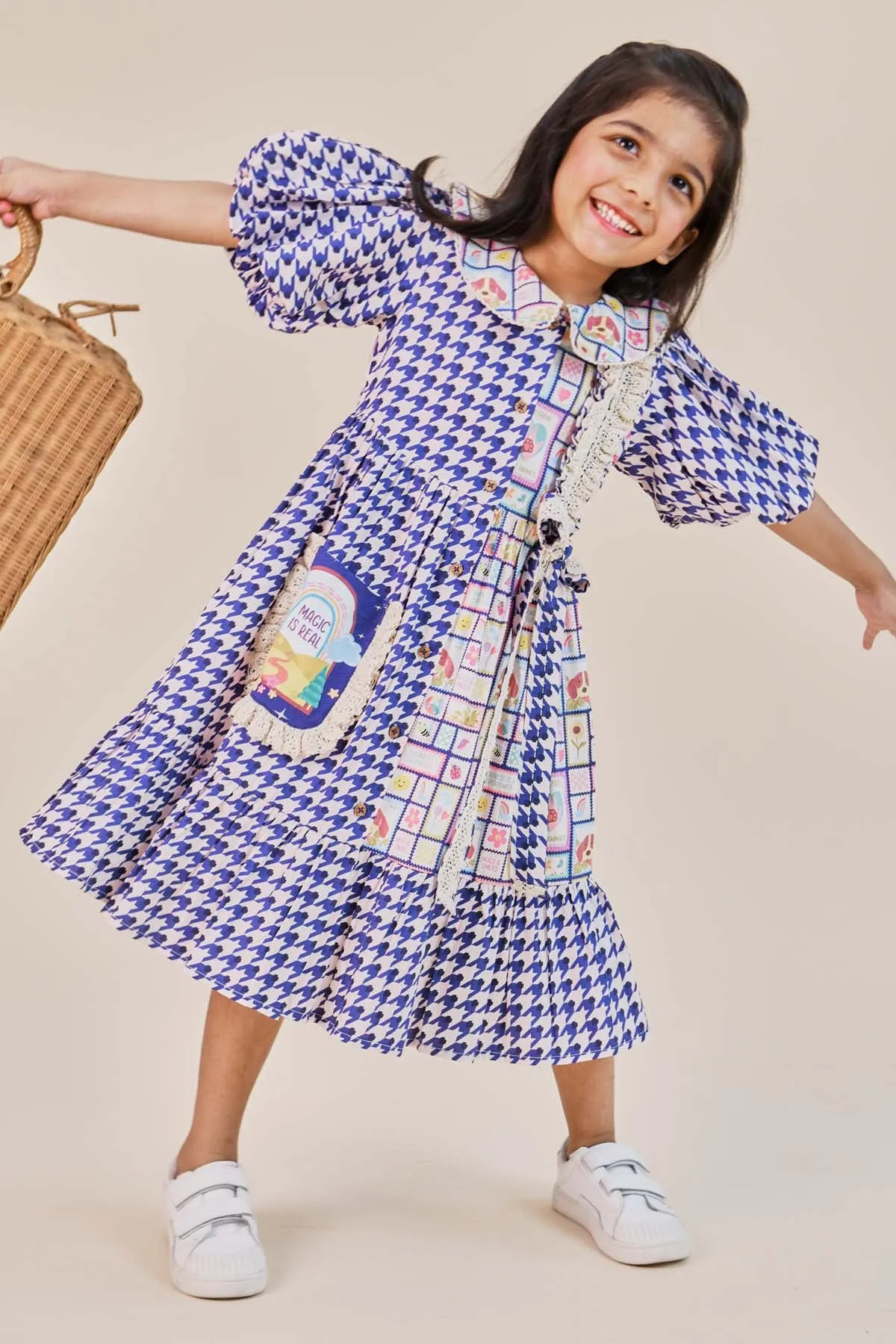 Blue Print Flared Midi Dress