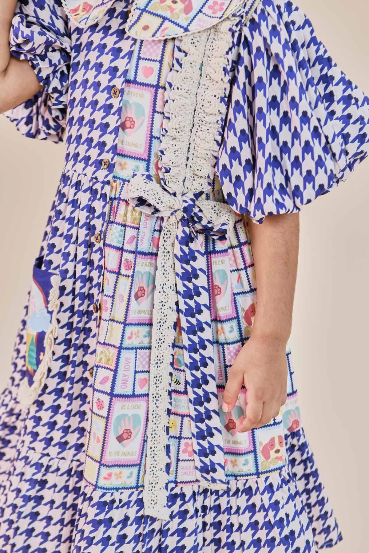 Blue Print Flared Midi Dress