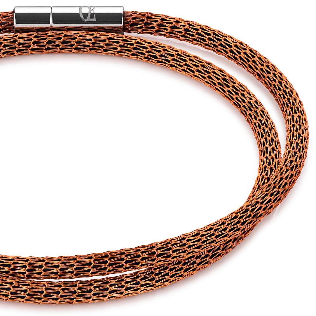 Bracelet mesh silver-coated and enamelled orange