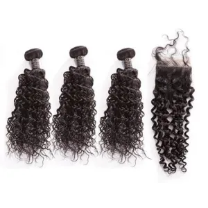 Brazilian Deep Curly Human Hair 3pcs  Bundle & Lace Closure Deal
