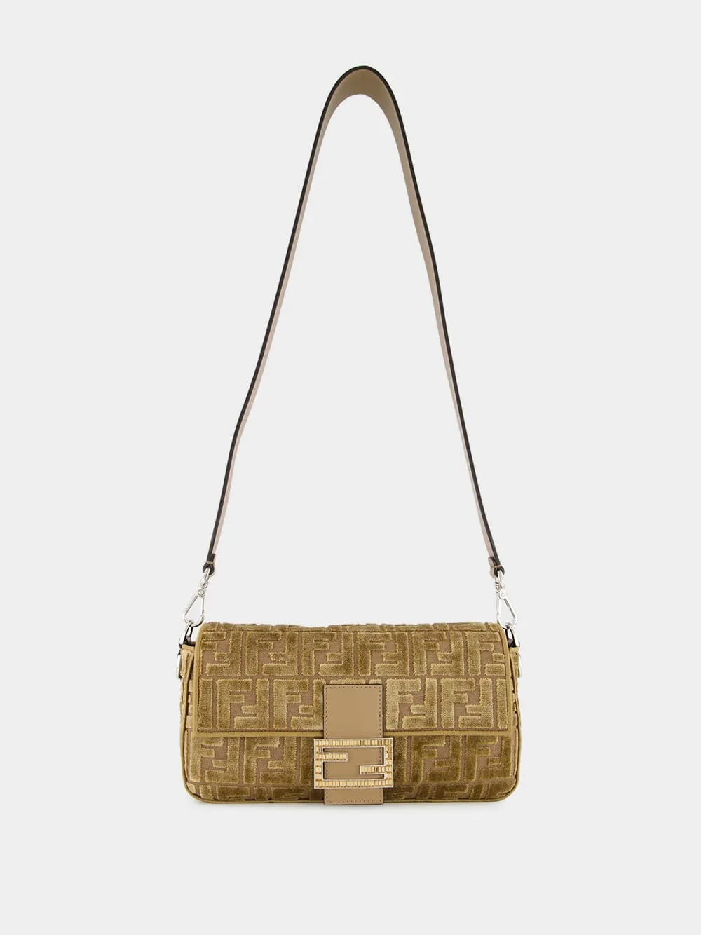 Cappuccino Jacquard Velvet Baguette Bag