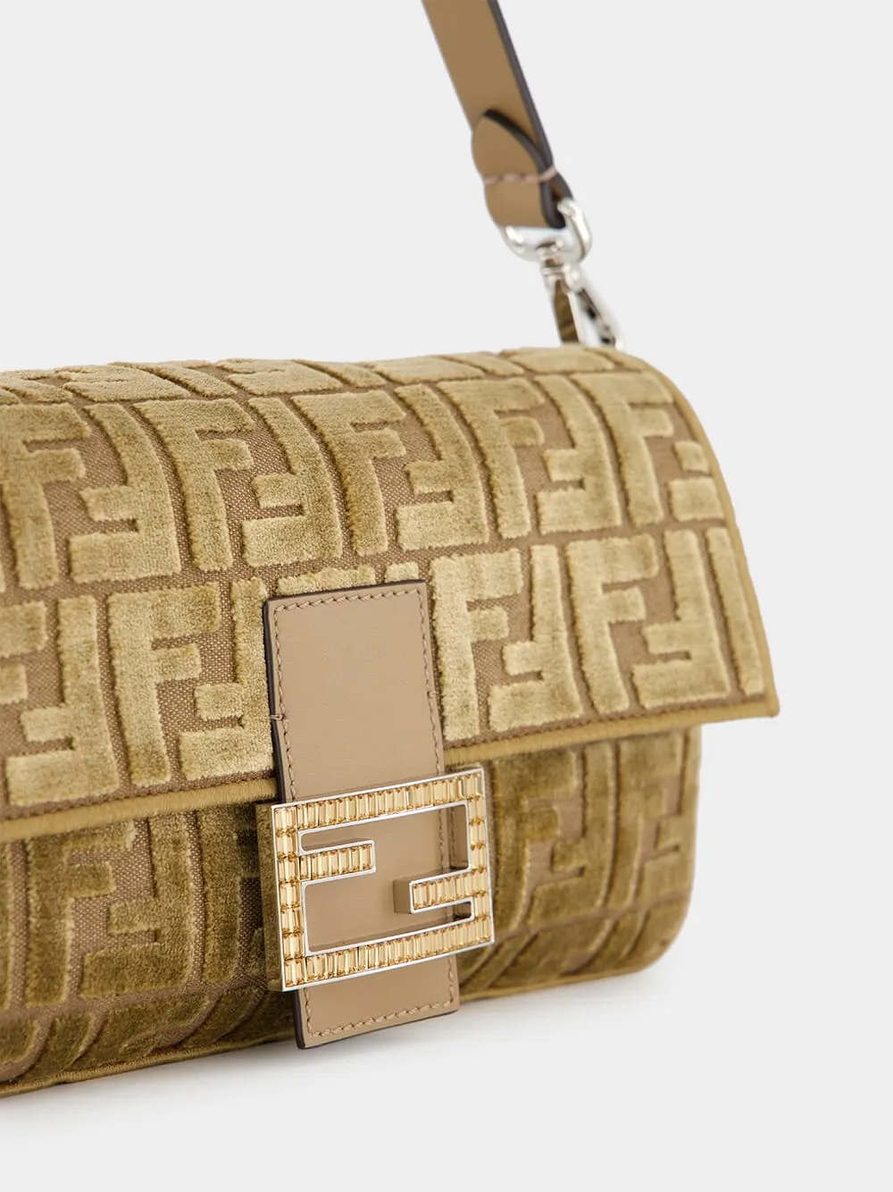 Cappuccino Jacquard Velvet Baguette Bag