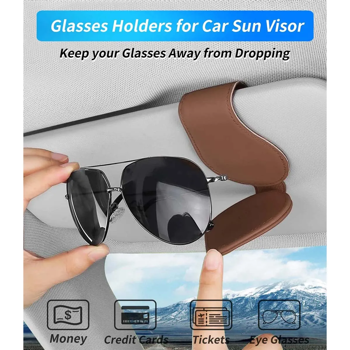 Car Sunglasses Holder, Custom Logo For Your Cars, Magnetic Leather Glasses Frame 2024 Update CA13995