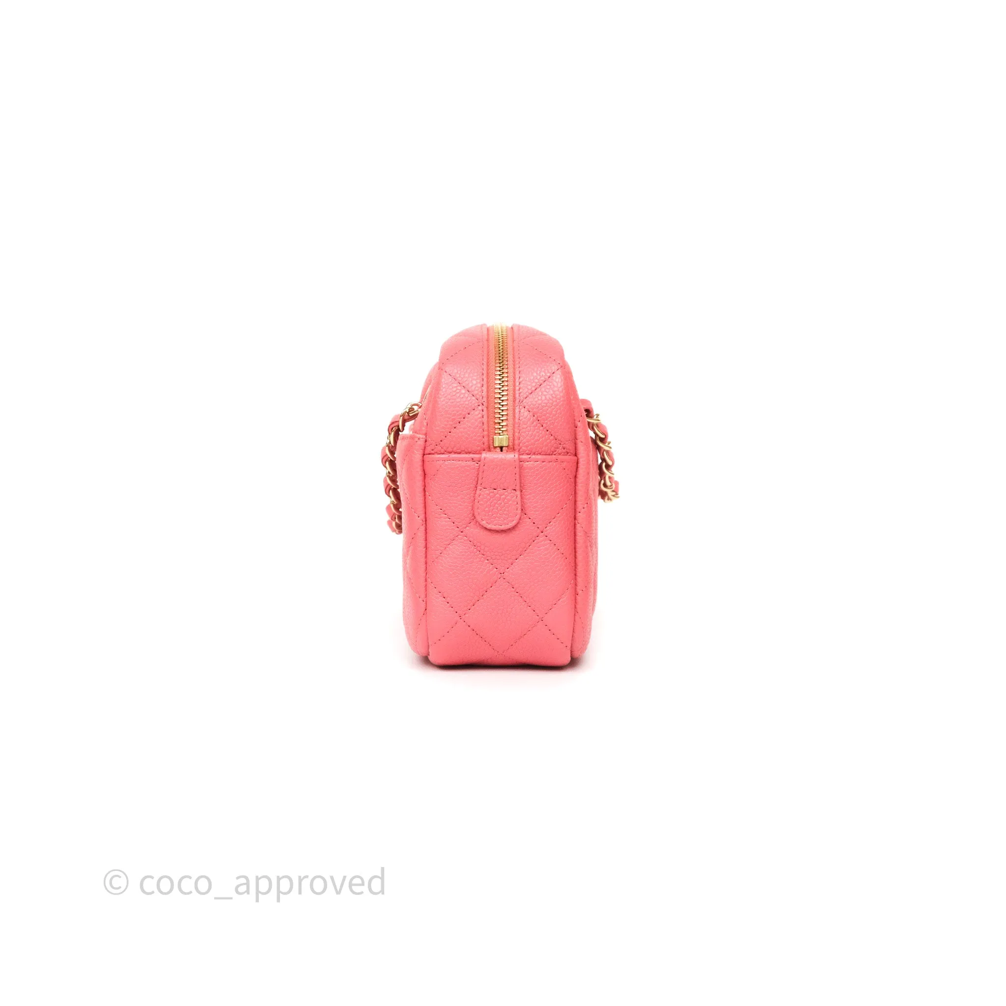 Chanel Camera Case Quilted Pink Shiny Caviar Gold Hardware