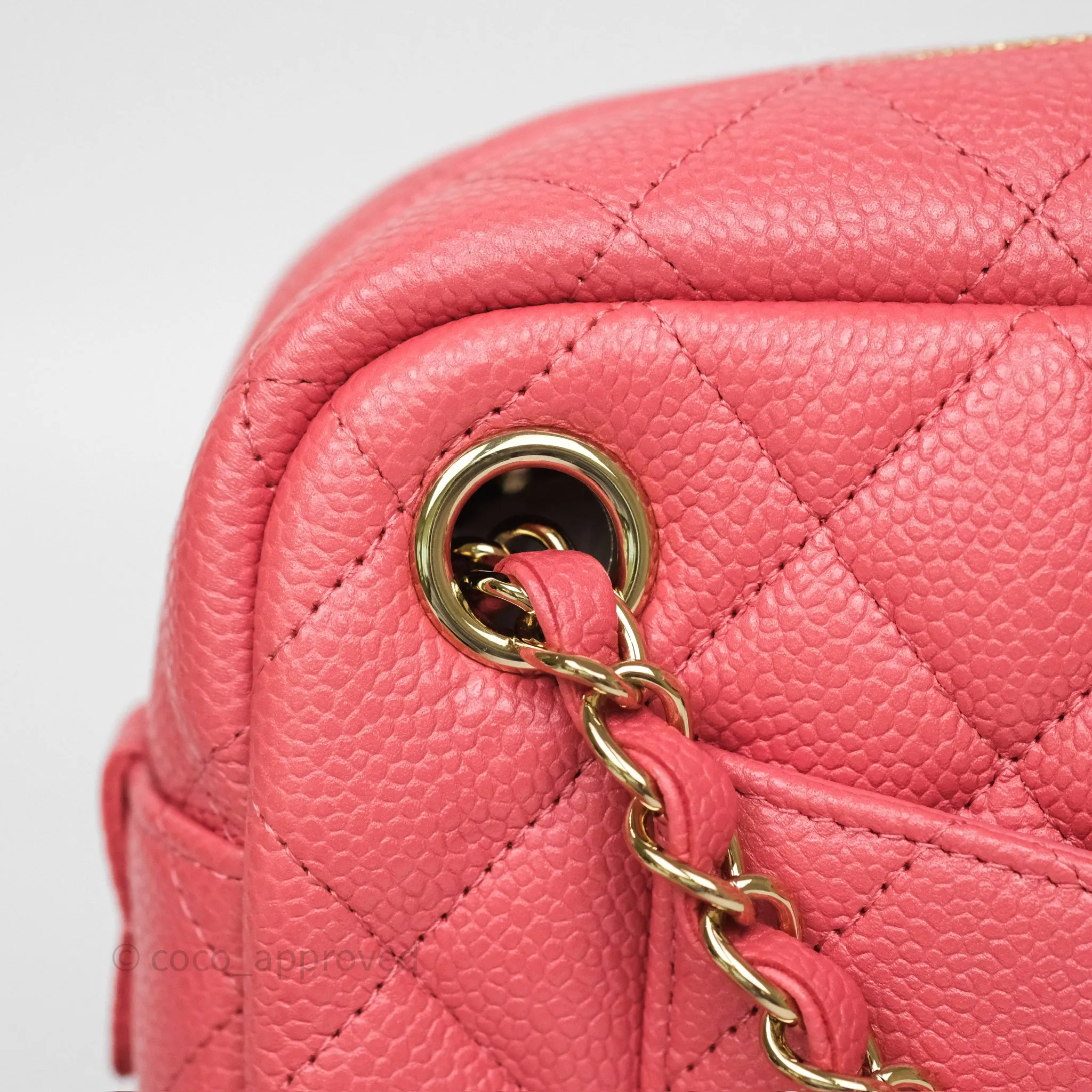 Chanel Camera Case Quilted Pink Shiny Caviar Gold Hardware