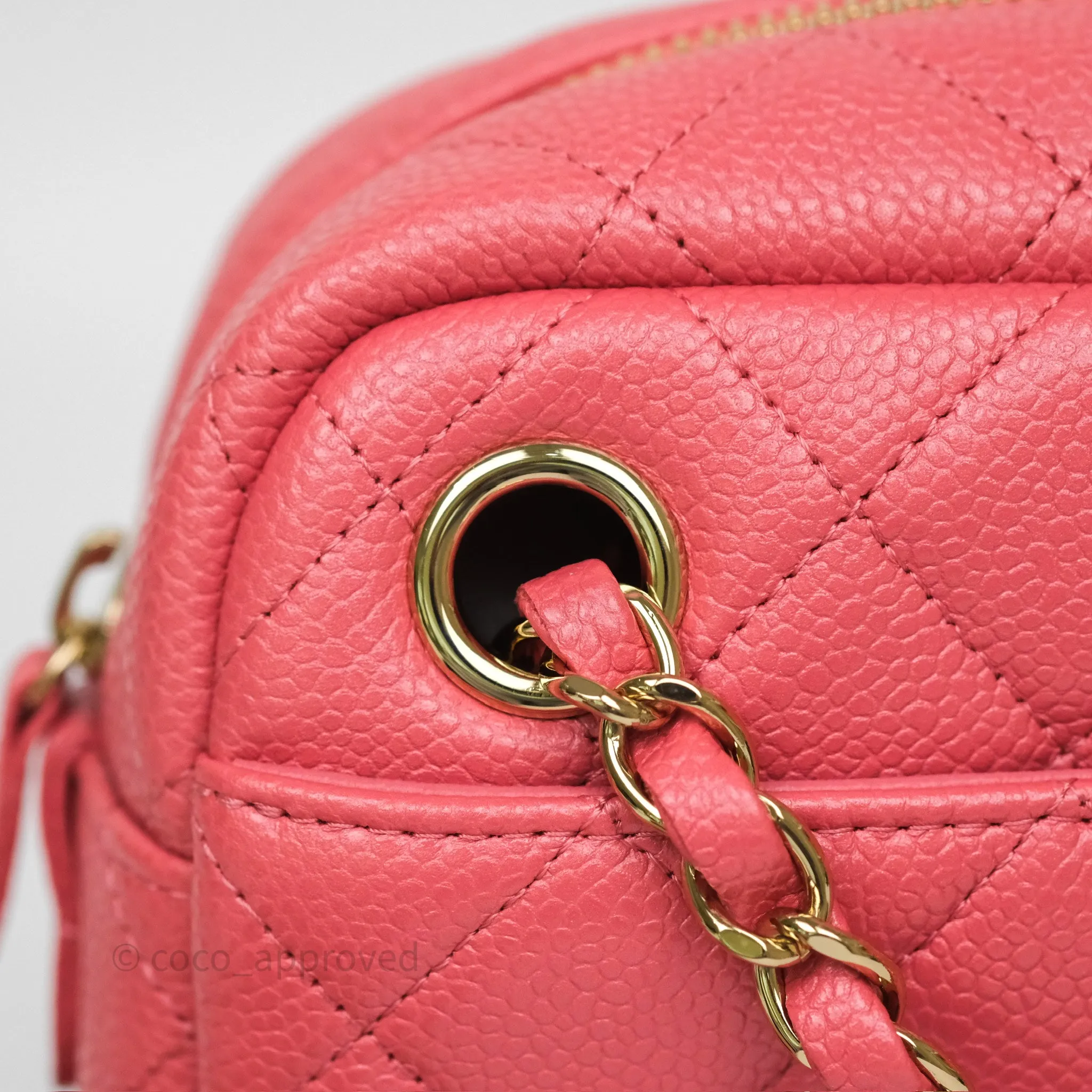 Chanel Camera Case Quilted Pink Shiny Caviar Gold Hardware
