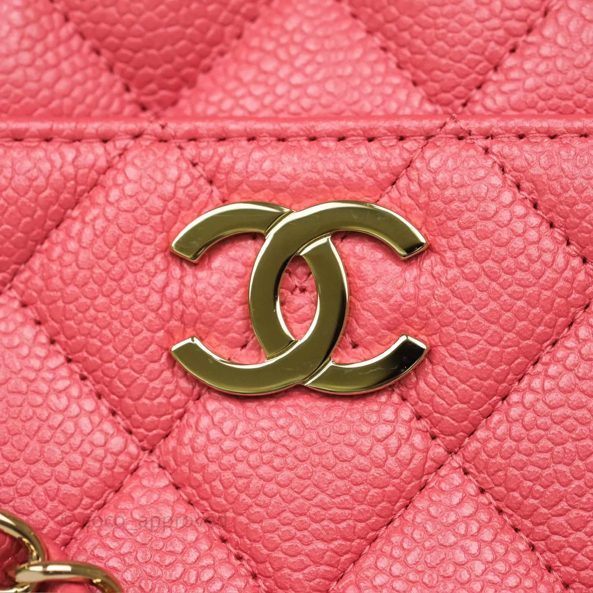 Chanel Camera Case Quilted Pink Shiny Caviar Gold Hardware