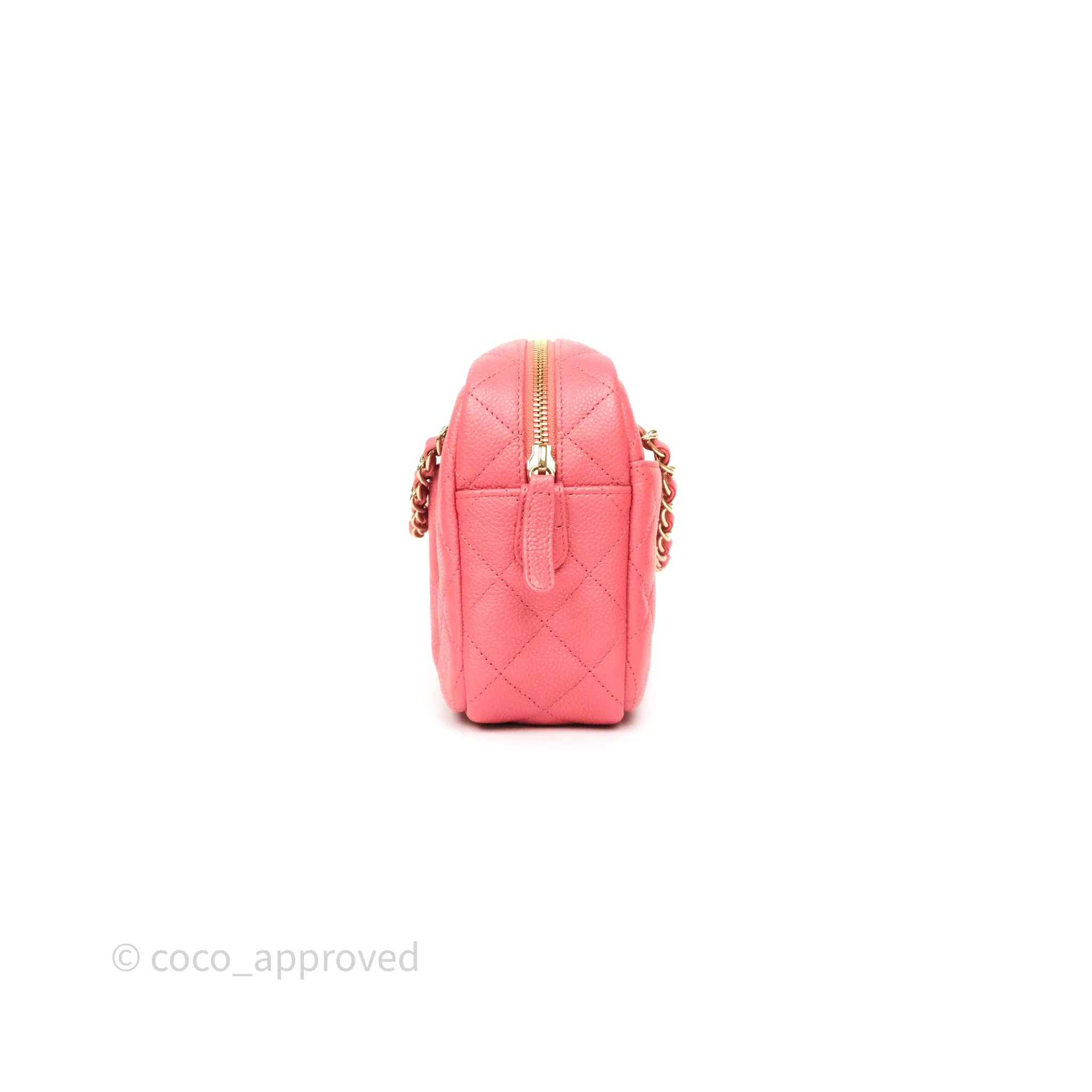 Chanel Camera Case Quilted Pink Shiny Caviar Gold Hardware