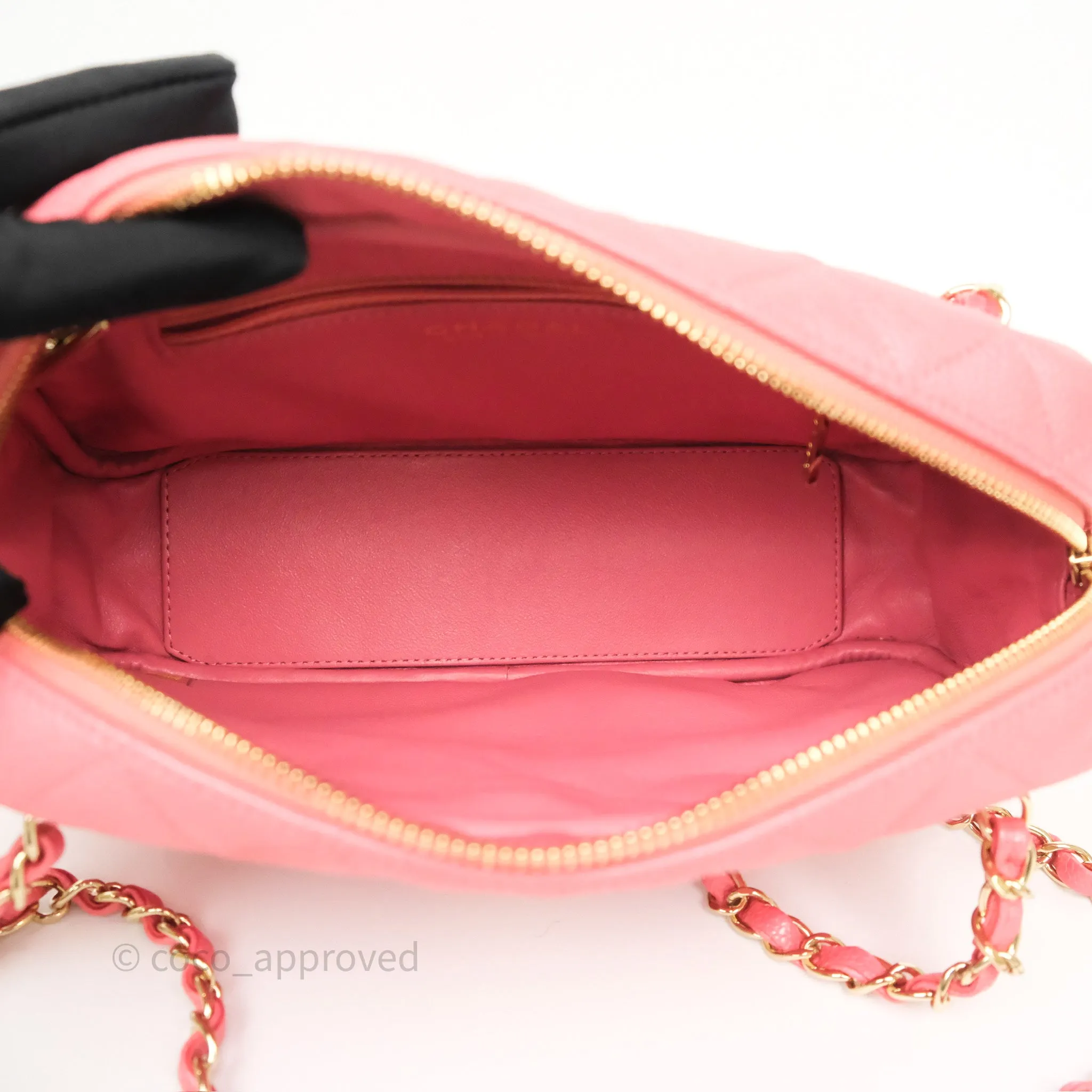Chanel Camera Case Quilted Pink Shiny Caviar Gold Hardware