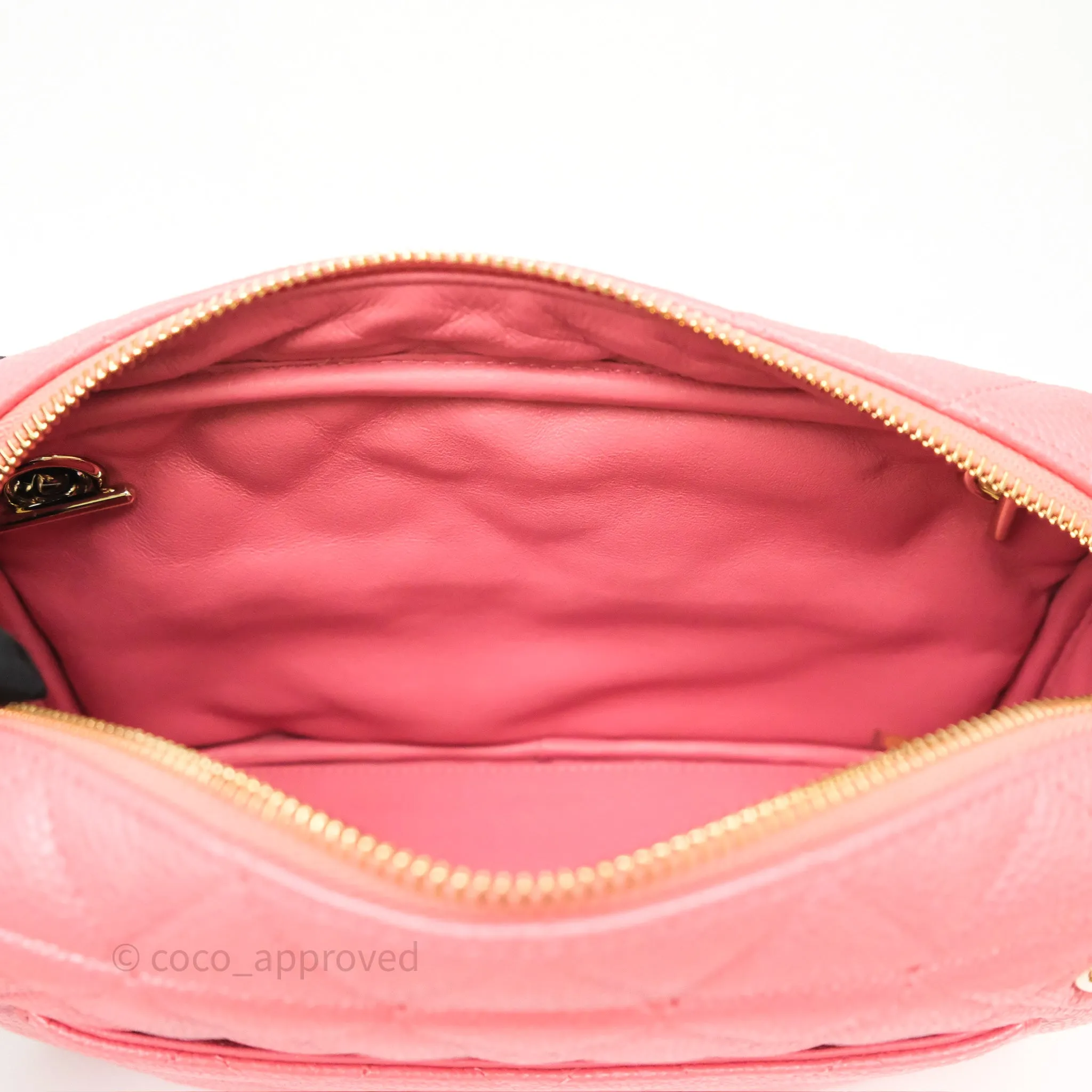 Chanel Camera Case Quilted Pink Shiny Caviar Gold Hardware