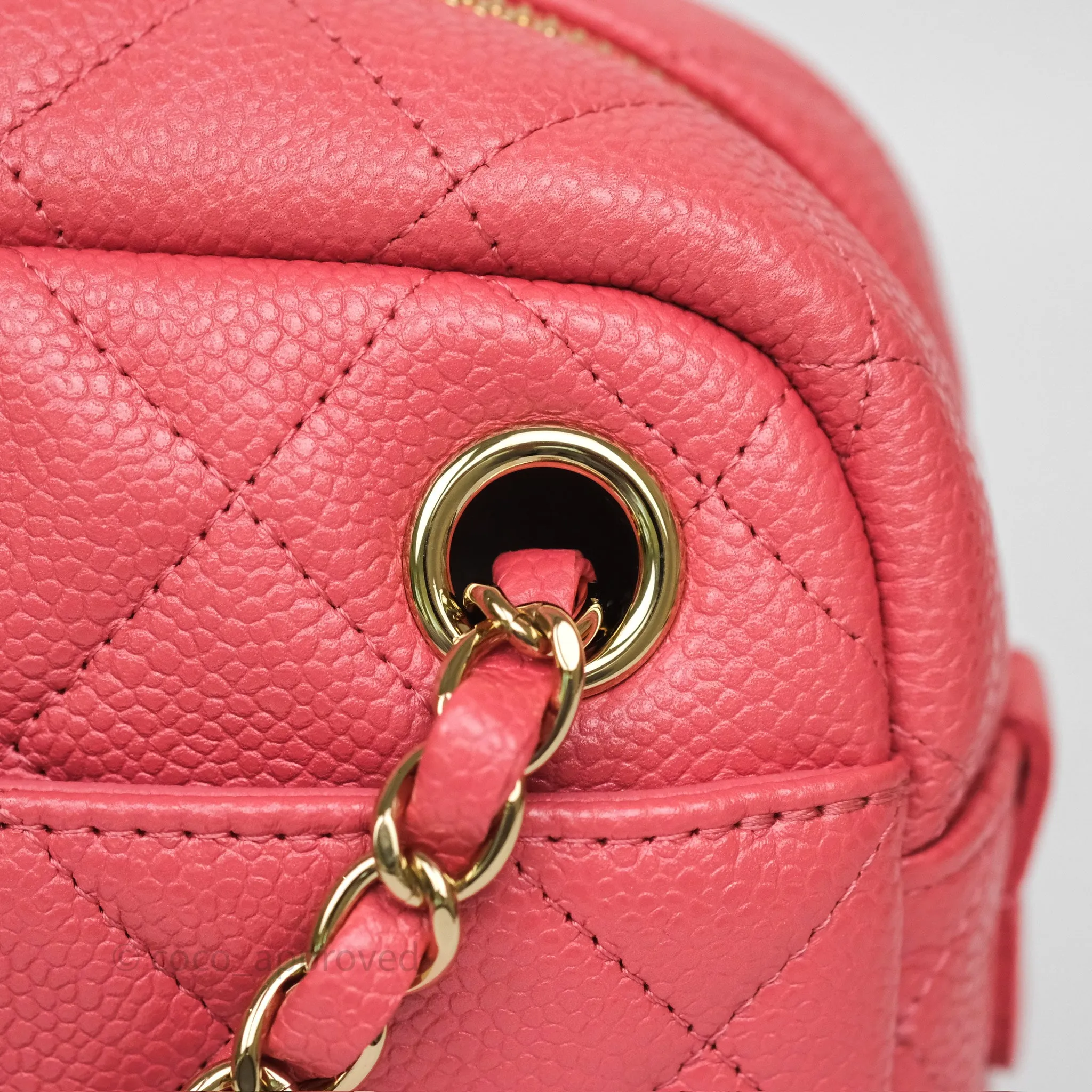 Chanel Camera Case Quilted Pink Shiny Caviar Gold Hardware
