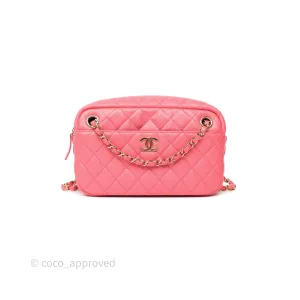 Chanel Camera Case Quilted Pink Shiny Caviar Gold Hardware