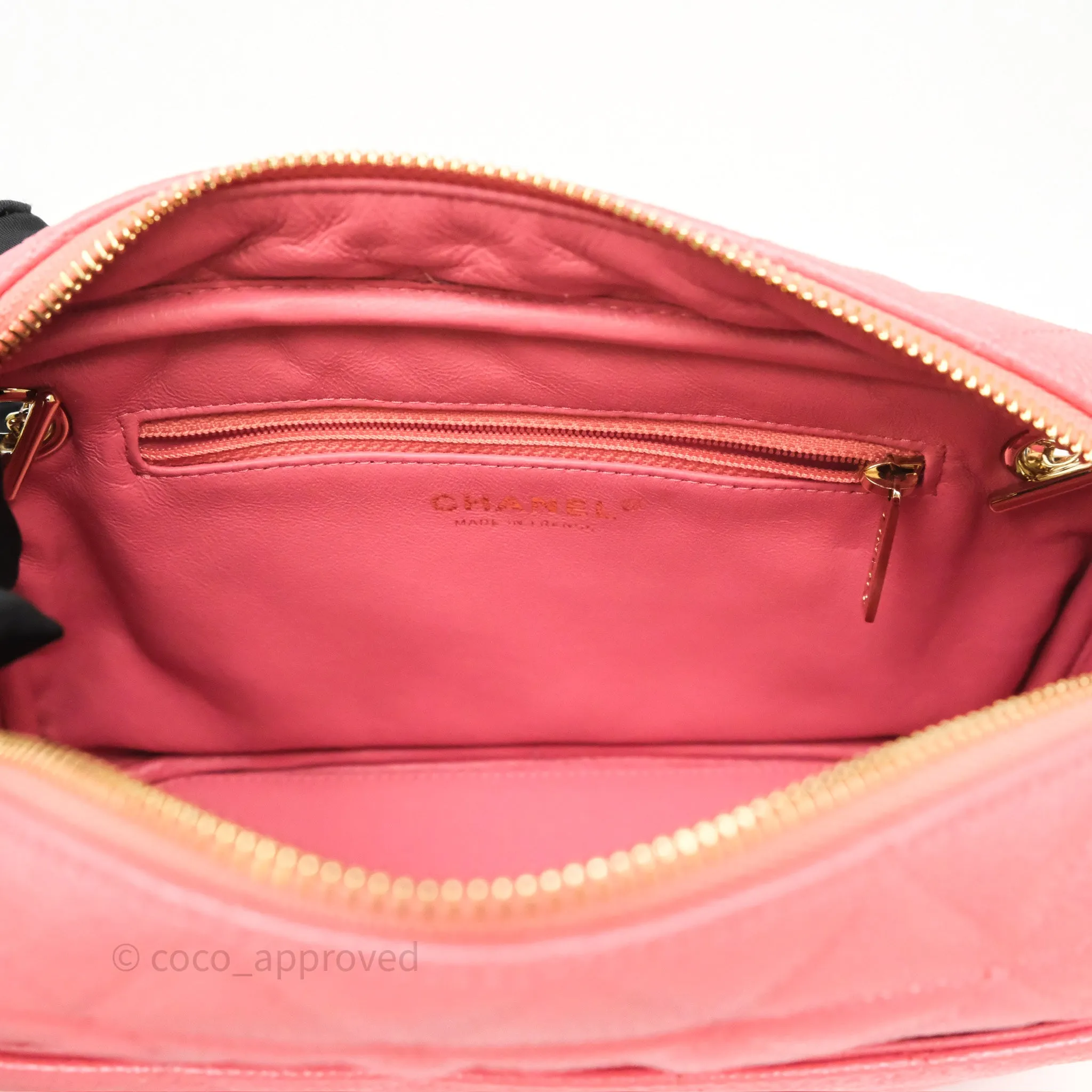 Chanel Camera Case Quilted Pink Shiny Caviar Gold Hardware